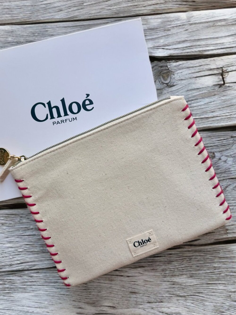 Chloe Parfum Red Stitch Canvas Zip Pouch